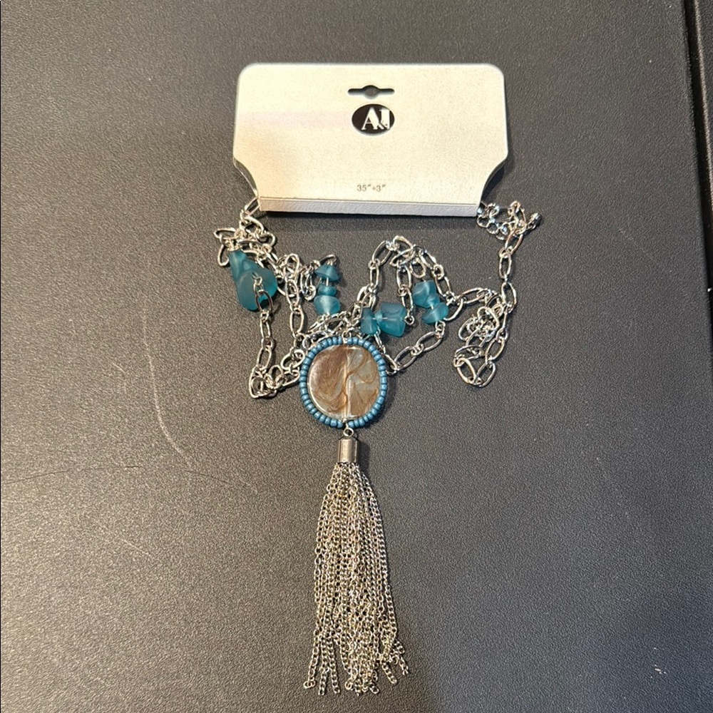 Silver and Blue Tassel Necklace